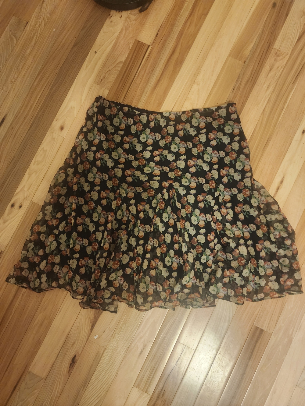 Lauren Ralph Lauren Black Floral Chiffon Ruffle Flounce Skirt